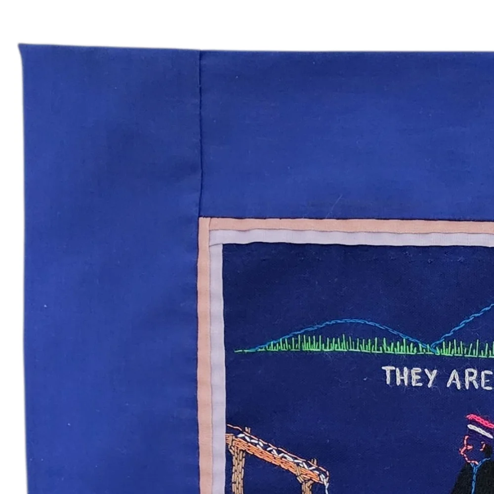 Handmade Pillow Cover Embroidered They Are Carrying Water Preparing Rice Zipper